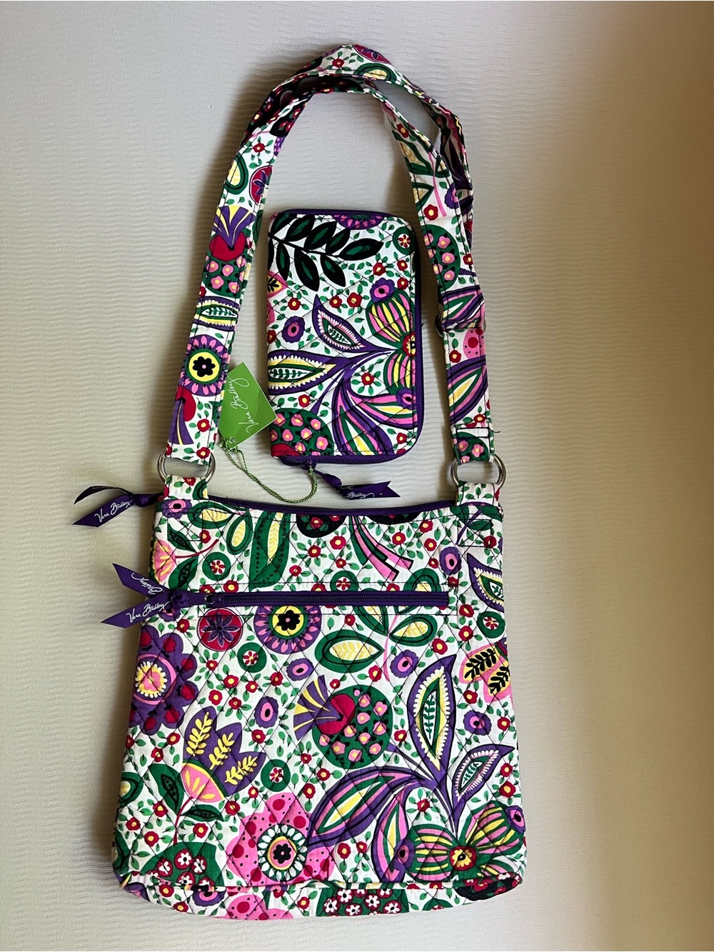 Vera Bradley Crossbody + Wallet Set Hipster Viva La Vera Cotton Quilted NWOT - Picture 2 of 5